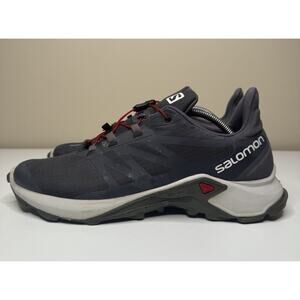 Men’s 11.5 Salomon Black and Red Athletic Hiking Trail Sneakers